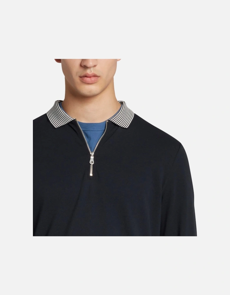 Vancouver Long Sleeve Striped Collar Zip Polo - True Navy