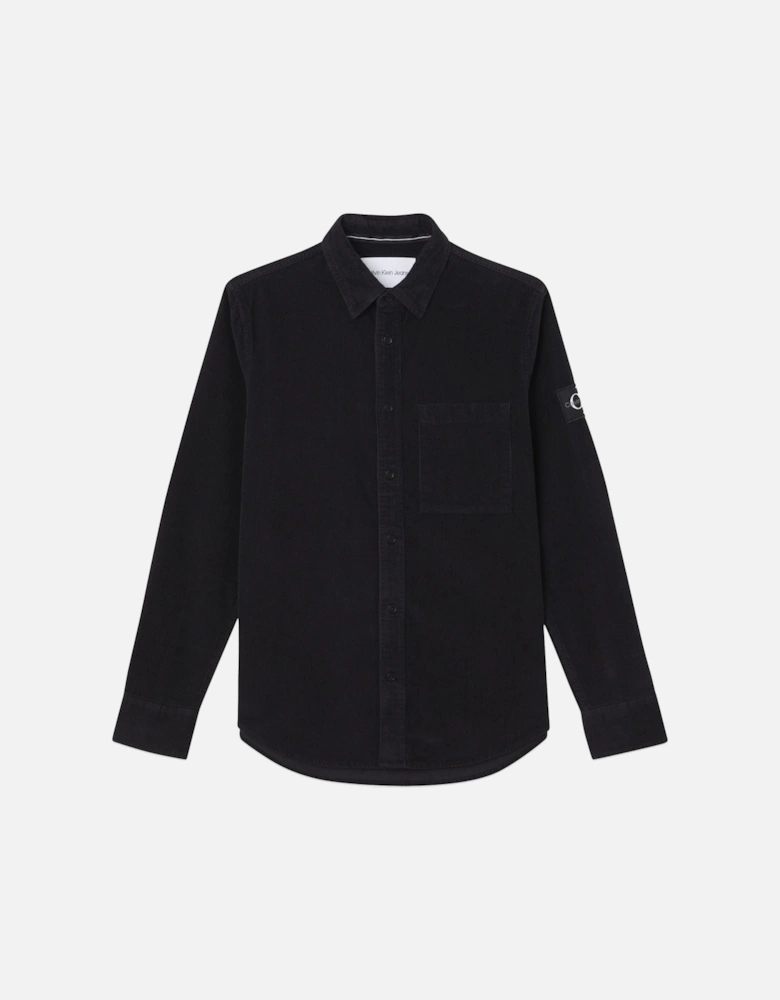 Monogram Logo Badge Corduroy Overshirt - Black