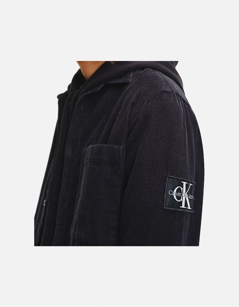 Monogram Logo Badge Corduroy Overshirt - Black