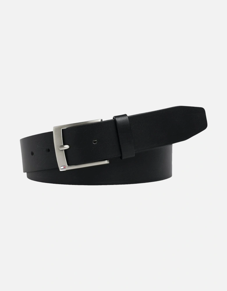 Flag Buckle Leather Belt - Black