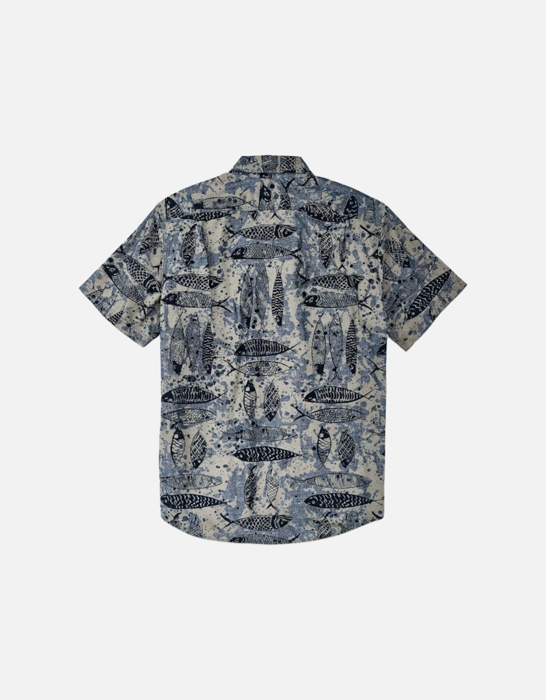 Short Sleeve Chambray Shirt - Blue Ink Fish Print