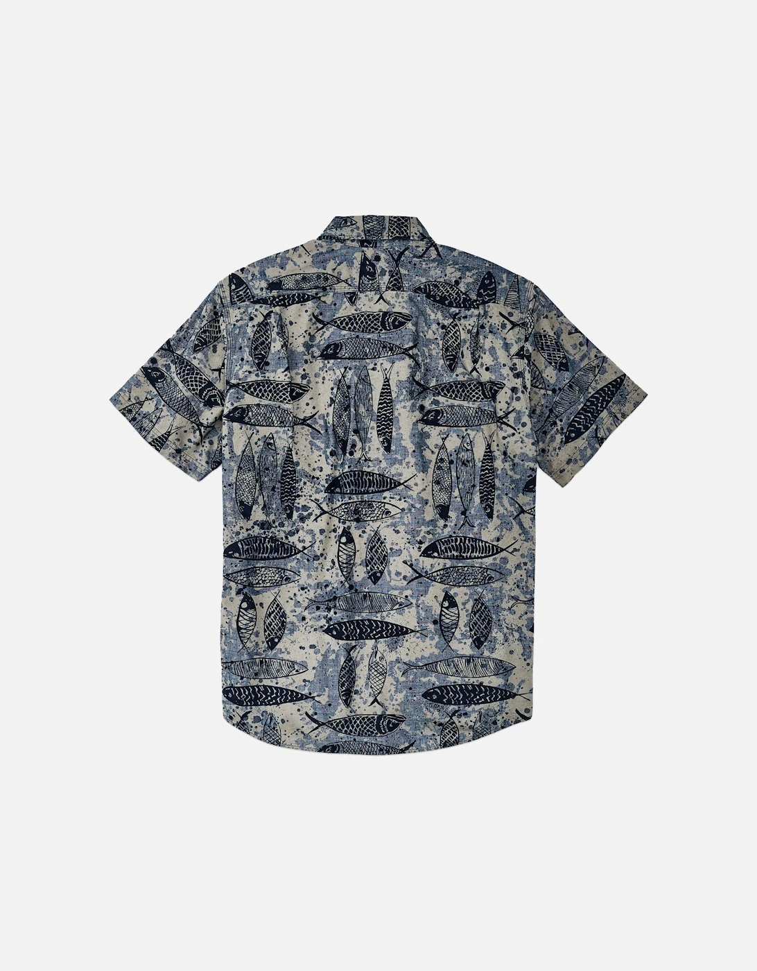 Short Sleeve Chambray Shirt - Blue Ink Fish Print