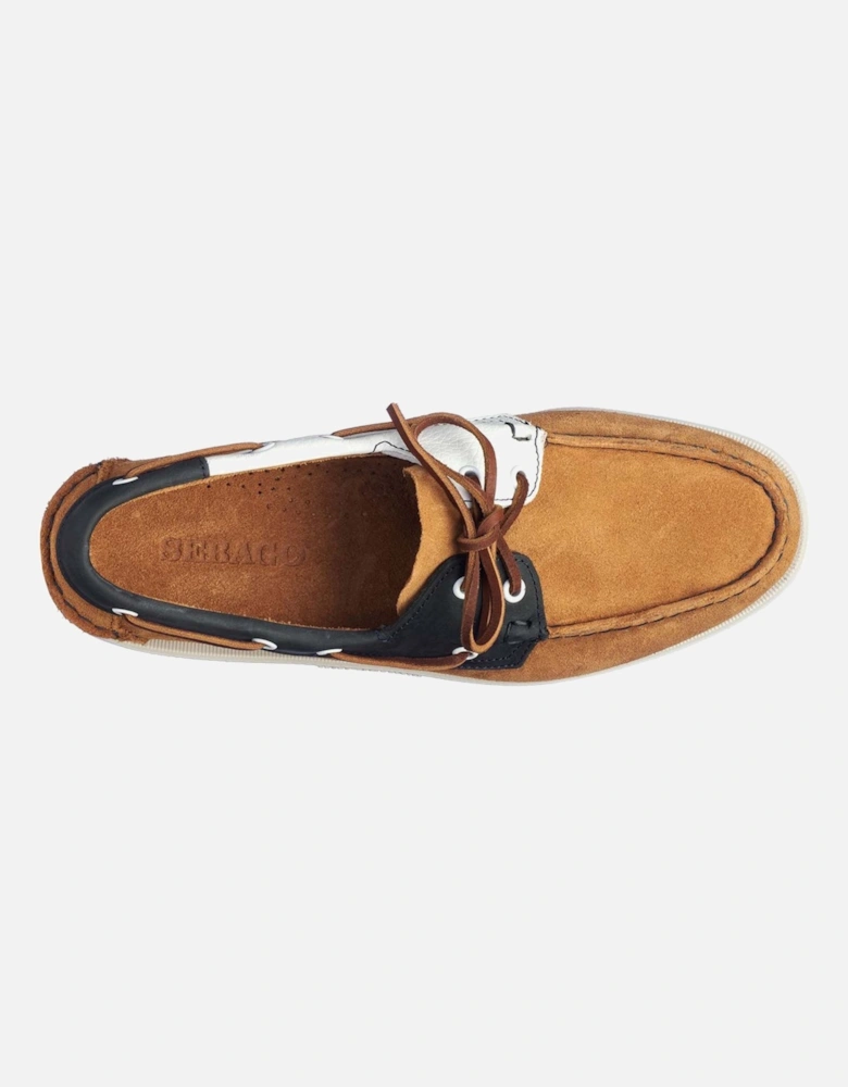 Portland Suede Nubuck Tumbled Boat Shoes - Brown/Navy/White