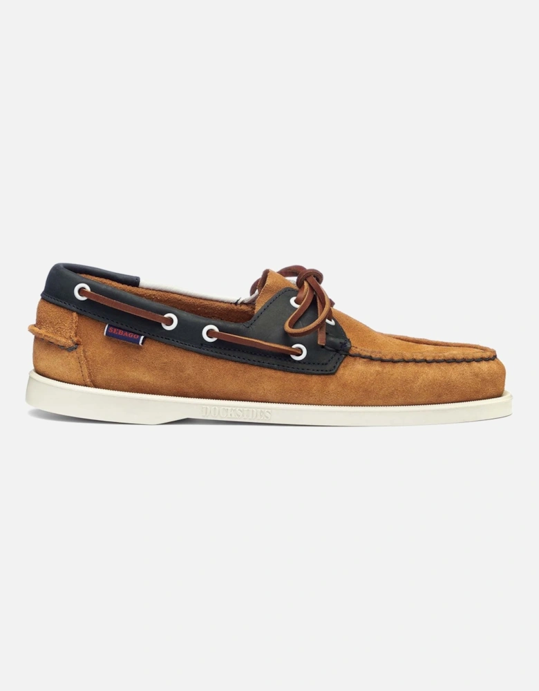 Portland Suede Nubuck Tumbled Boat Shoes - Brown/Navy/White