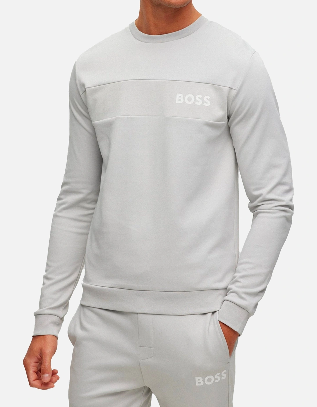 Boss Cotton Blend Crew Neck Sweat - Light Grey