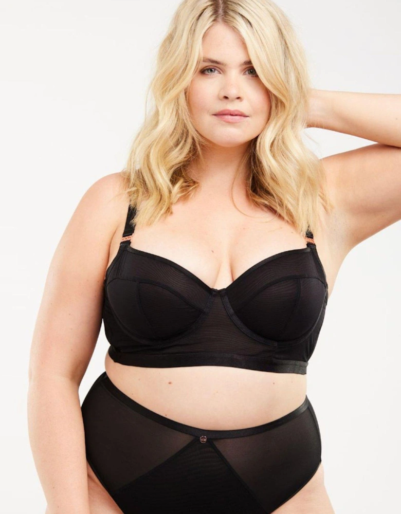 Soft Mesh Longline Bra - Black