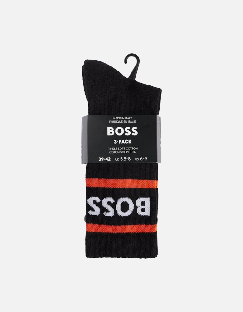 Boss 3 Pack Rib Stripe Sport Socks - Black/White/Black