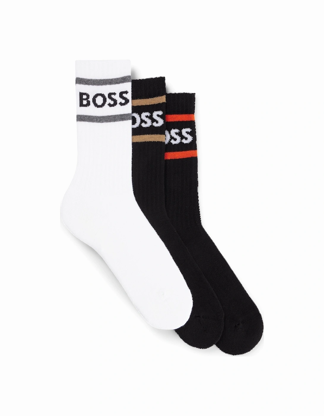 Boss 3 Pack Rib Stripe Sport Socks - Black/White/Black