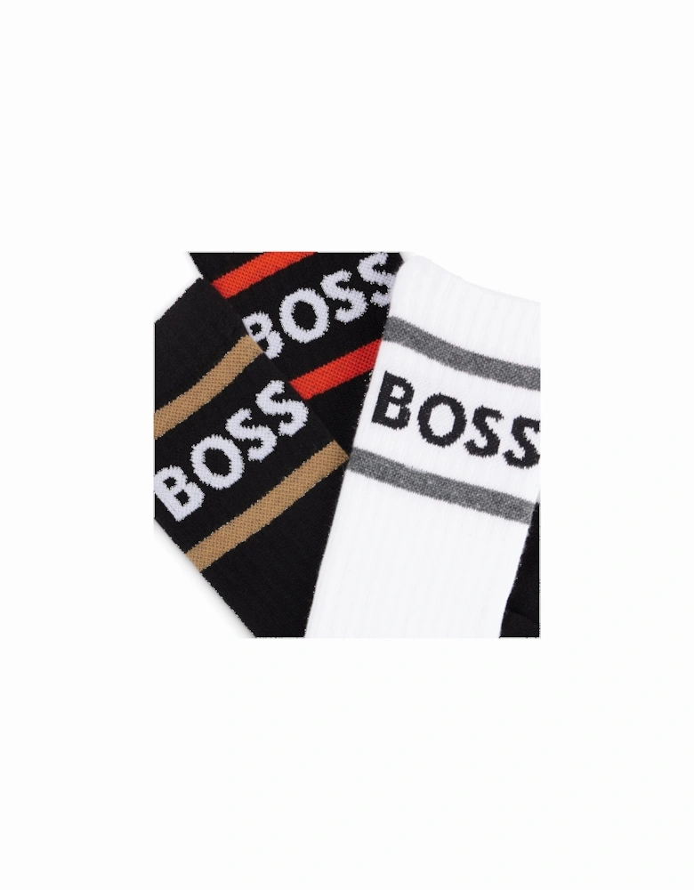 Boss 3 Pack Rib Stripe Sport Socks - Black/White/Black