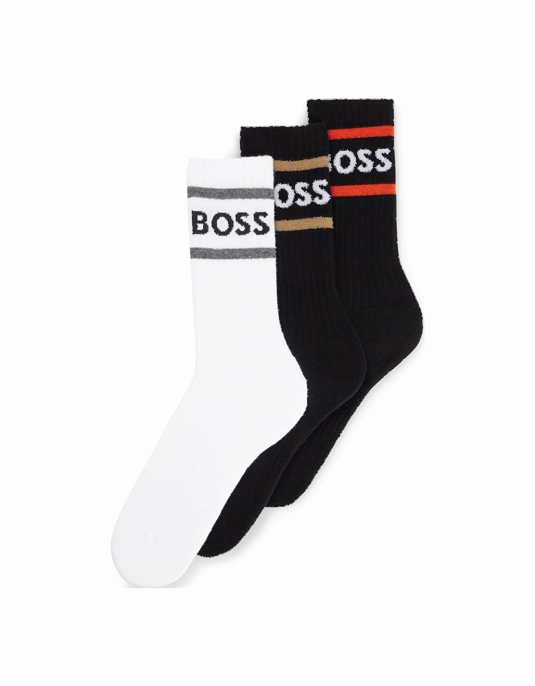 Boss 3 Pack Rib Stripe Sport Socks - Black/White/Black