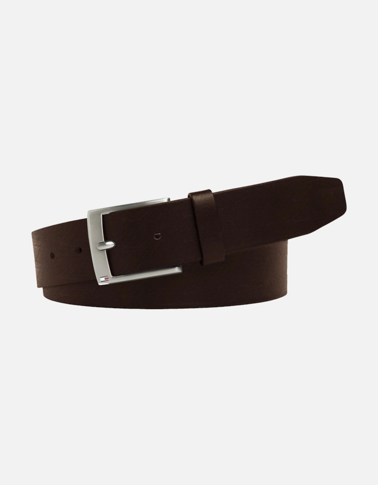 Flag Buckle Leather Belt - Brown