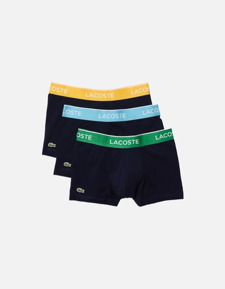 3 Pack Cotton Stretch Trunks - Navy with Blue/Green/Yellow Waistband