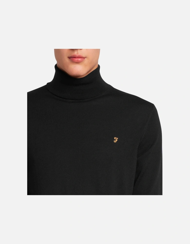 Gosforth Merino Wool Roll Neck Jumper - Black