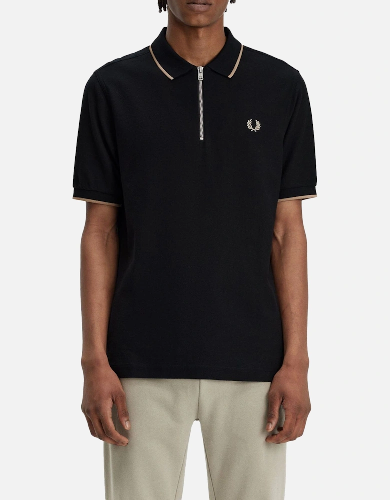 Crepe Pique Zip Neck Polo Shirt