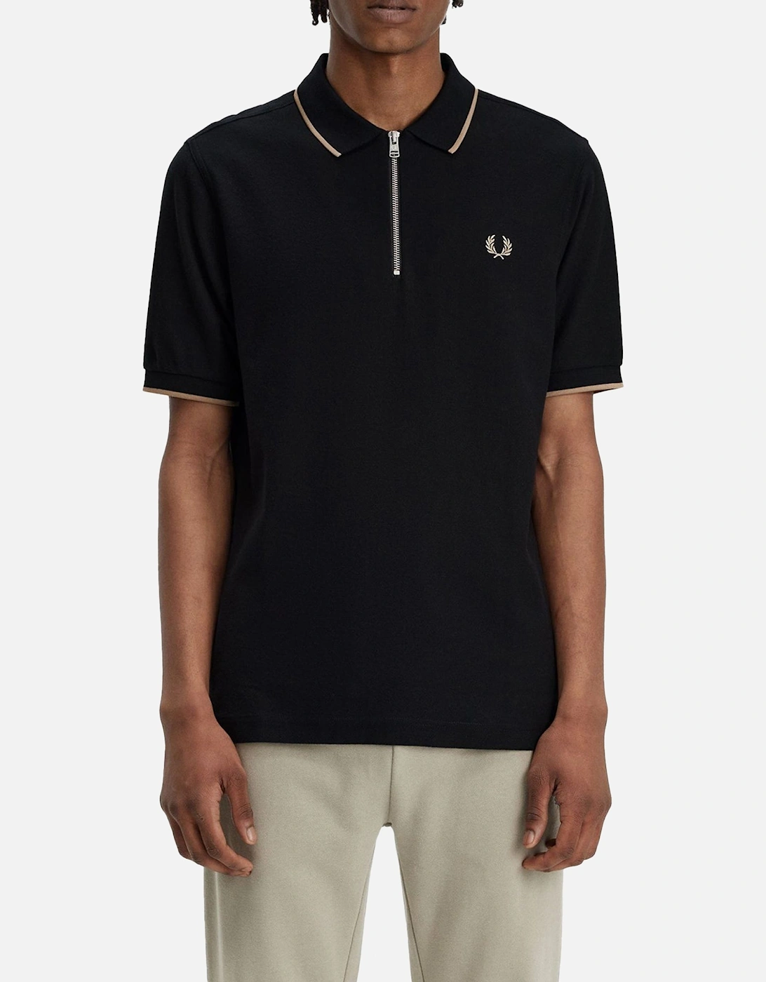 Crepe Pique Zip Neck Polo Shirt