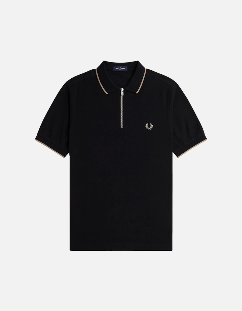 Crepe Pique Zip Neck Polo Shirt