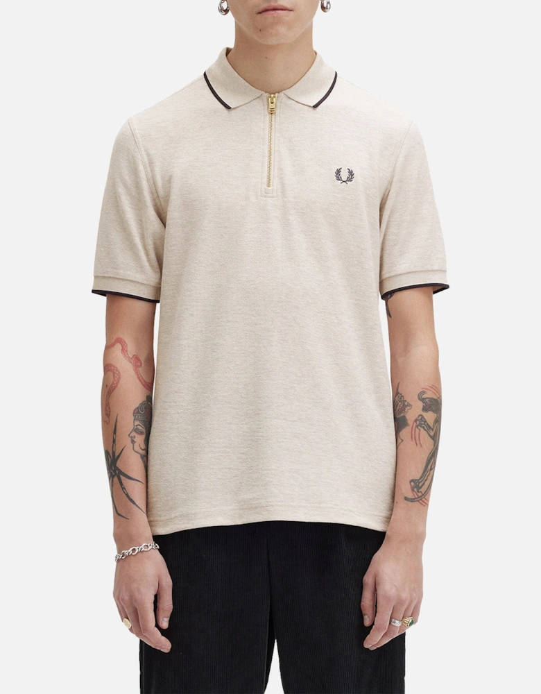 Crepe Pique Zip Neck Polo Shirt