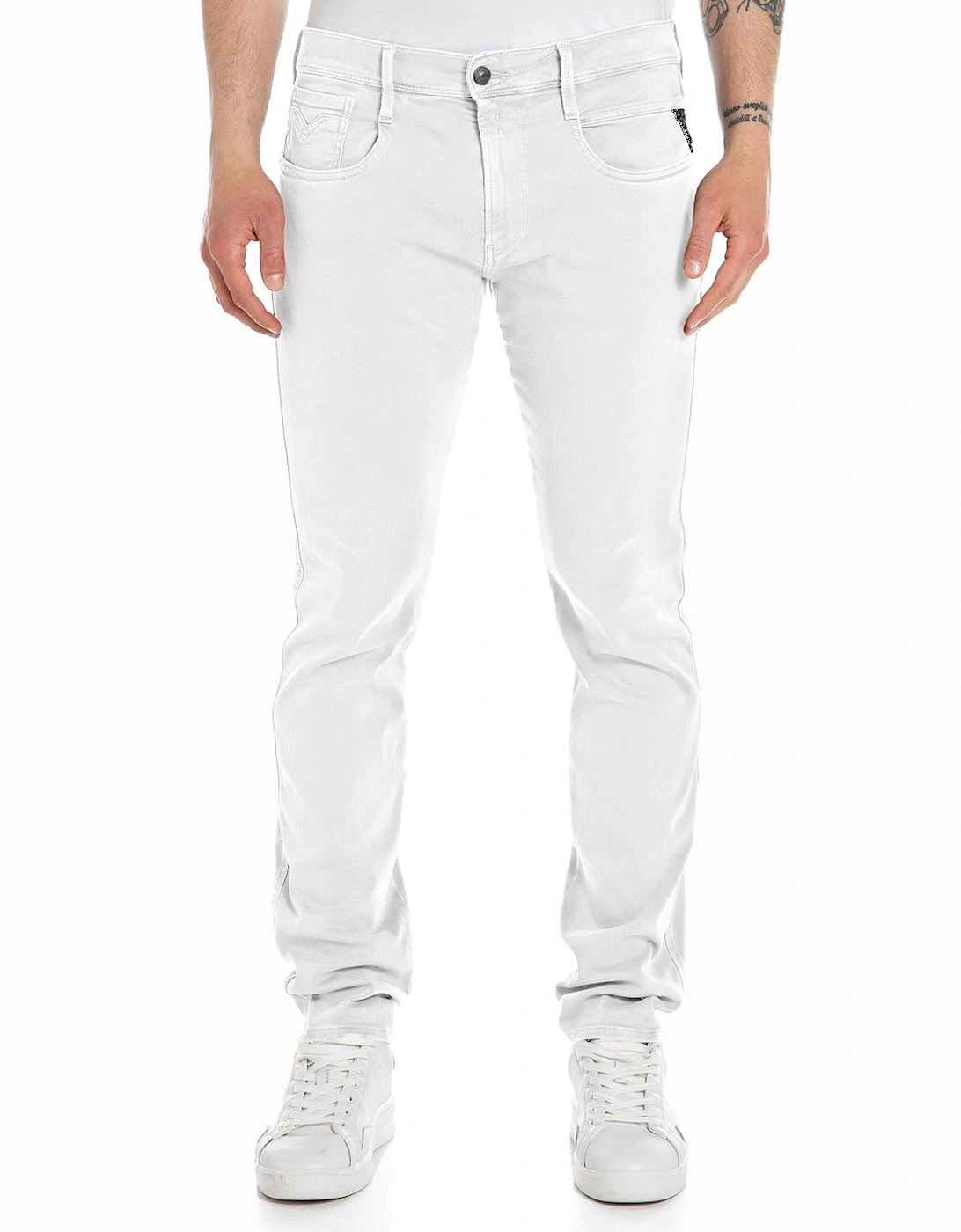 Men's Replay Hyperflex X-Lite Anbass Colour Edition Slim Tapered Jeans - Off White - Size: 32/30
