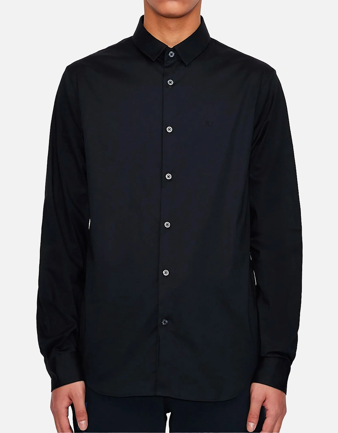 Cotton Stretch Long Sleeve Shirt - Navy