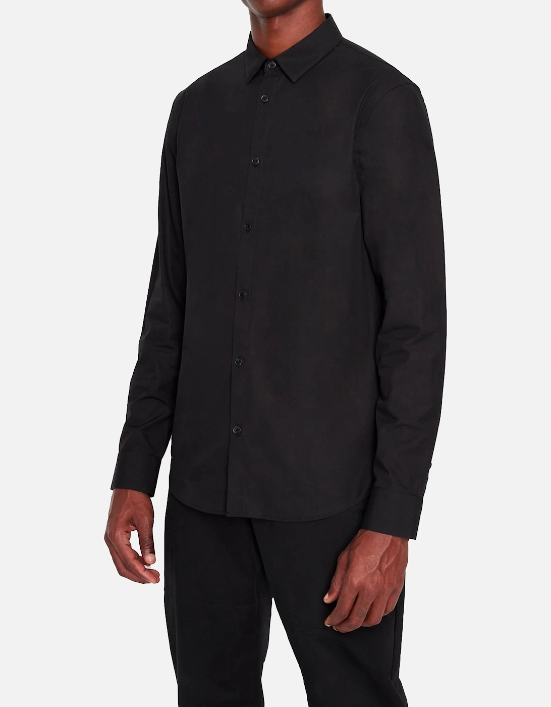 Cotton Stretch Long Sleeve Shirt - Black