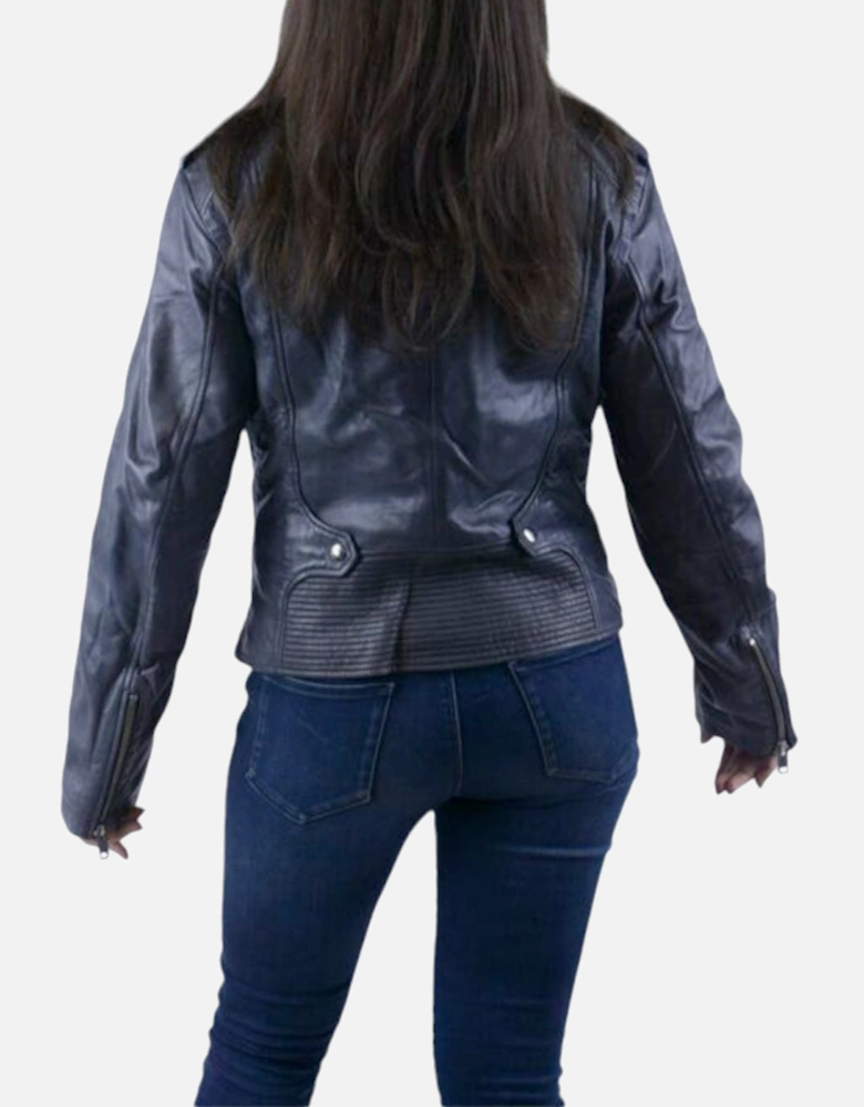 L-REVI Womens Genuine Leather Biker Jackets Slim Fit Zipper Classic Coat