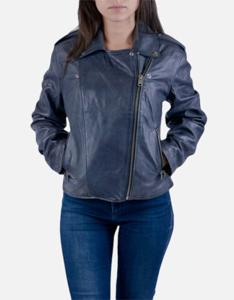 L-REVI Womens Genuine Leather Biker Jackets Slim Fit Zipper Classic Coat