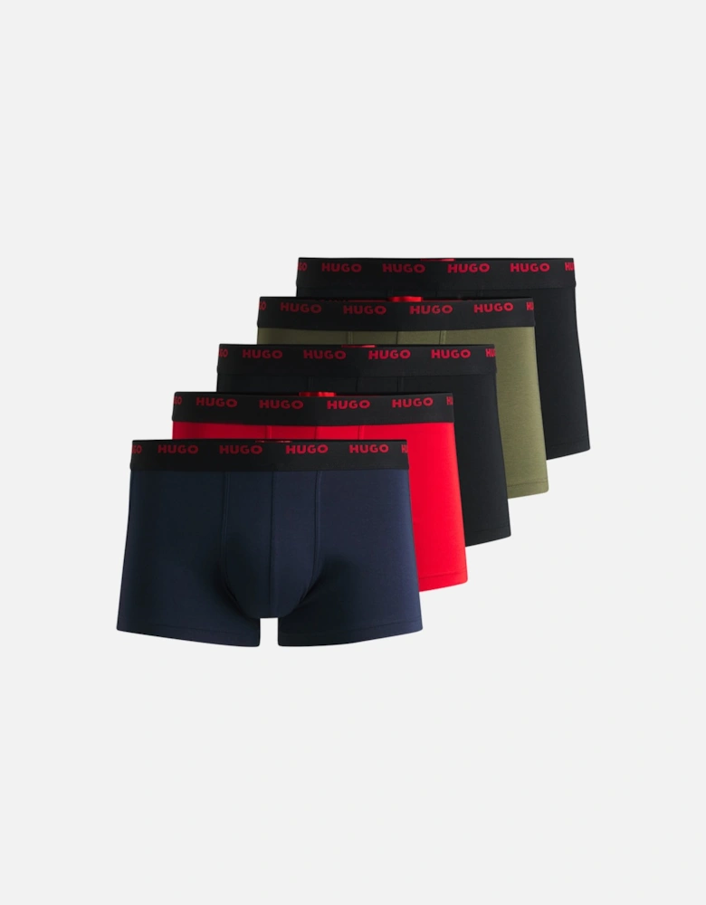 5-Pack Boxer Trunks, Black/Khaki/Red/Navy