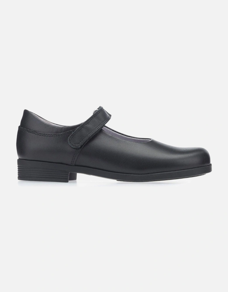 Girls Samba Mary Jane Riptape School Shoes - Black Leather