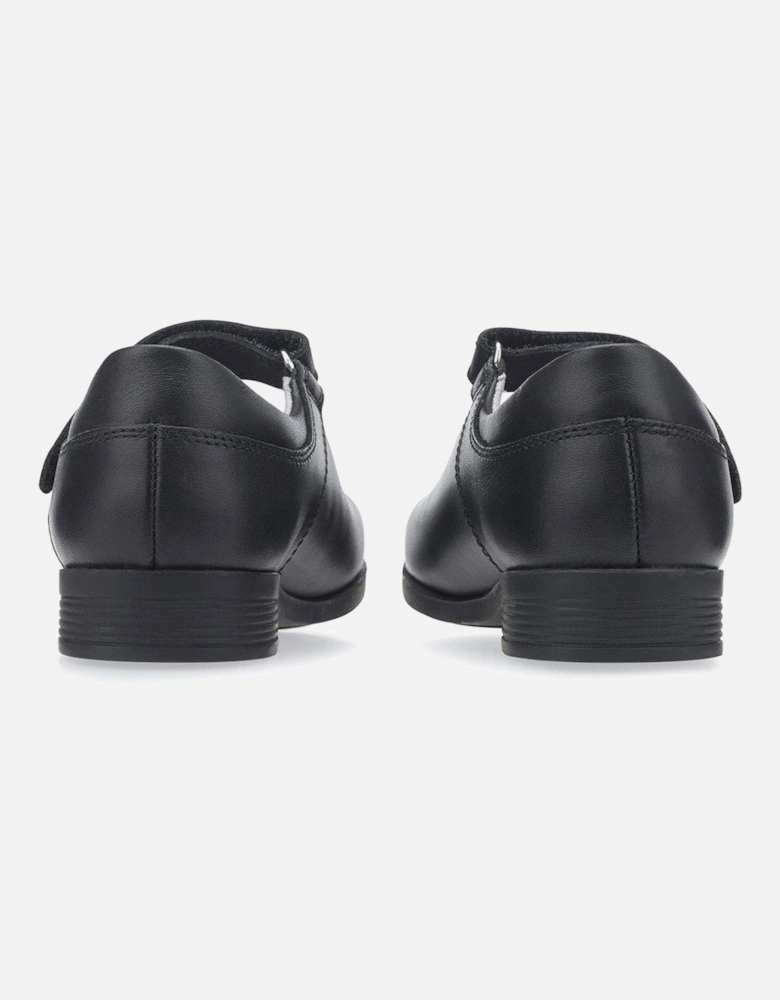 Girls Samba Mary Jane Riptape School Shoes - Black Leather