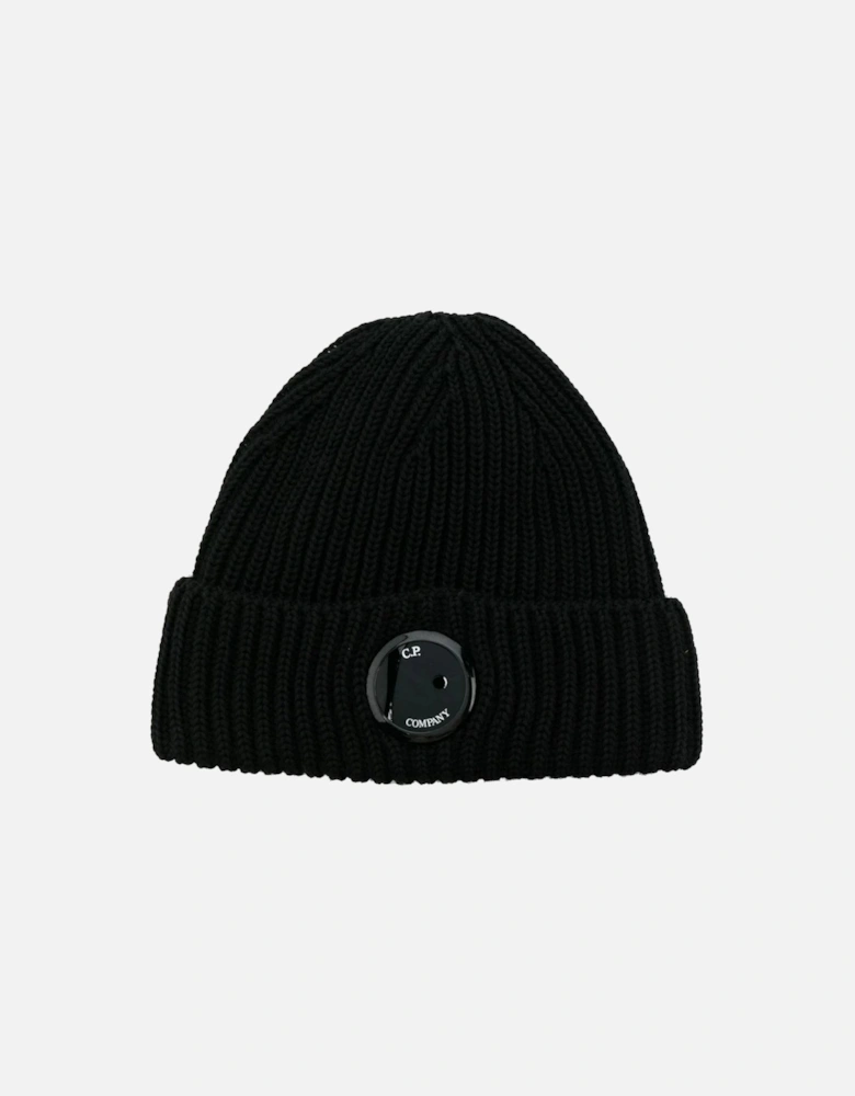 C.P Company Merino Logo Patch Wool Beanie in Black