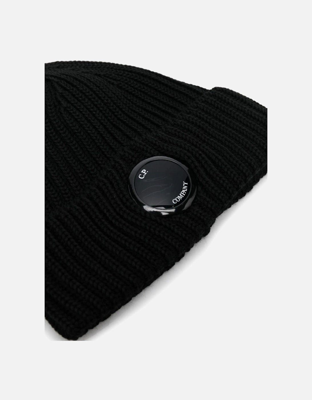 C.P Company Merino Logo Patch Wool Beanie in Black