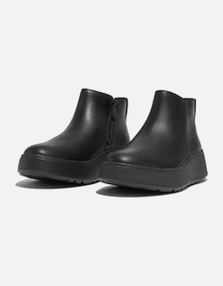 F-Mode Leather Flatform Zip Ankle Boot black GM2-090