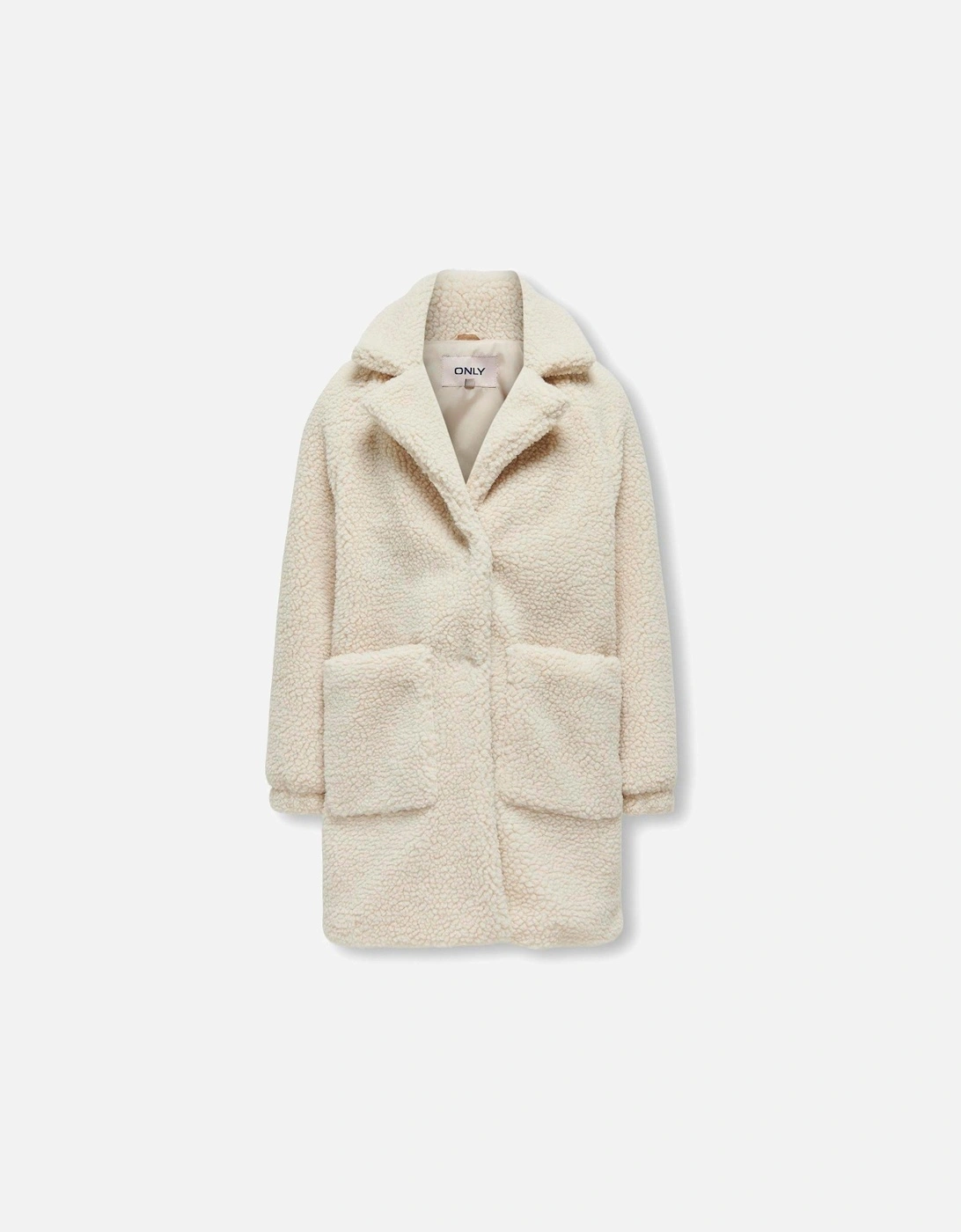 Girls Teddy Fleece Long Coat - Cream