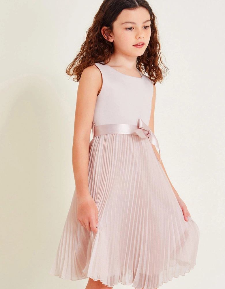 Girls Sally Scuba Pleated Dress - Pink