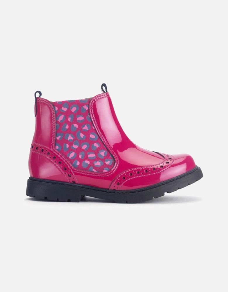 Chelsea Kids Cherry Red Patent And Leopard Chelsea Boot