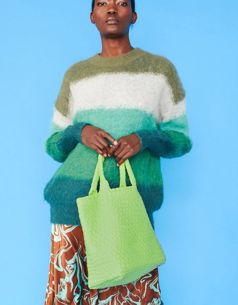 Yellow Hand Knitted Leather Tote Bag with Matching Purse