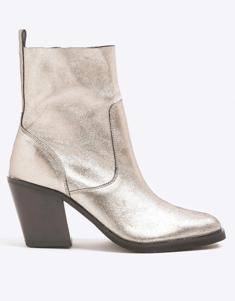 Leather Western Boot - Silver