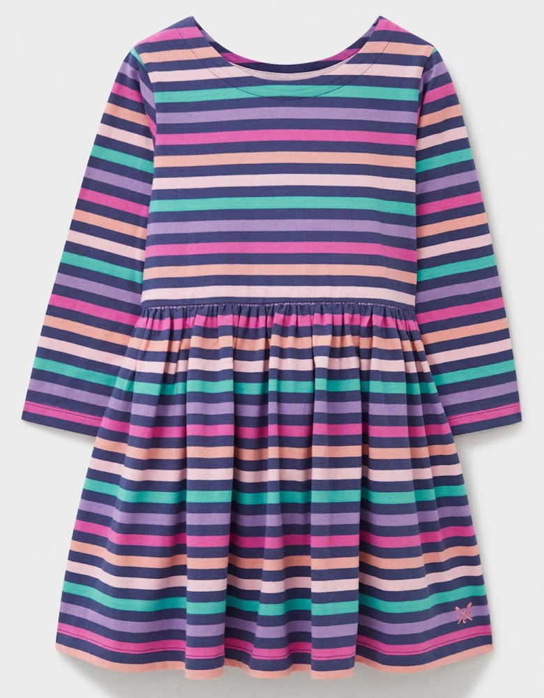 Girls Multi Stripe Cotton Jersey Long Sleeve Dress - Multi