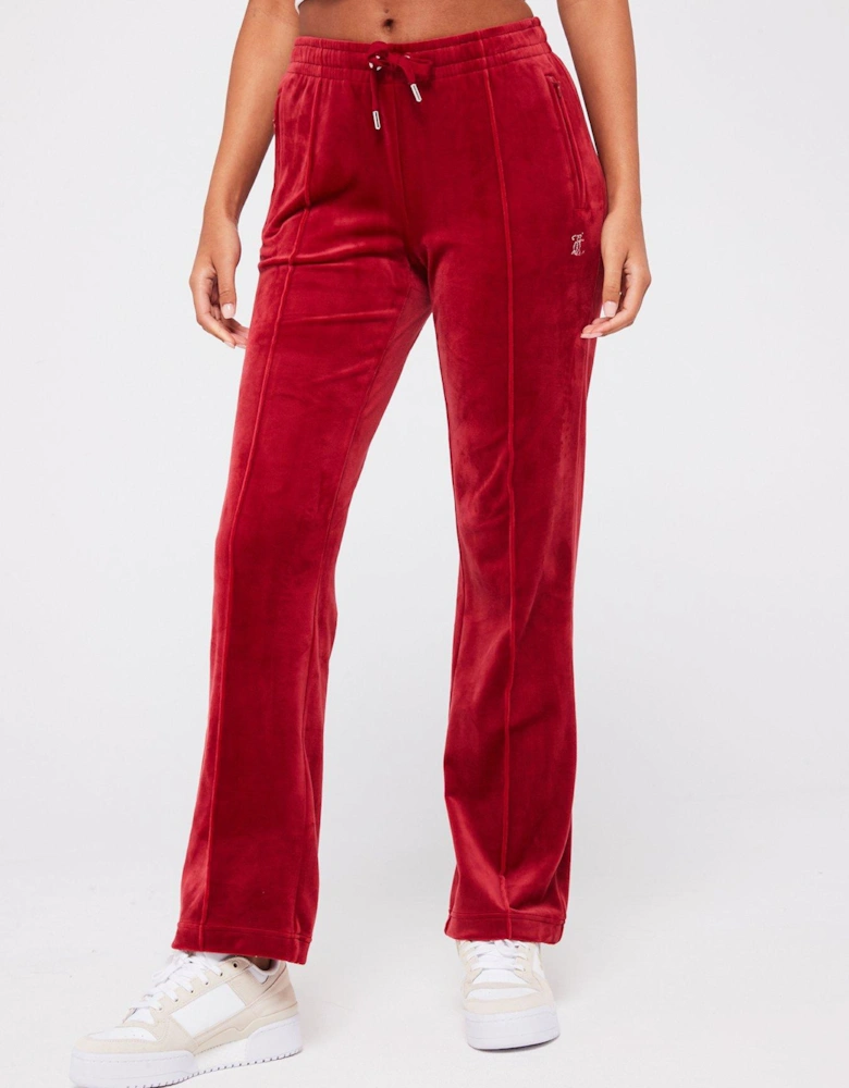 Tina Diamante Logo Velour Trackpants - Red