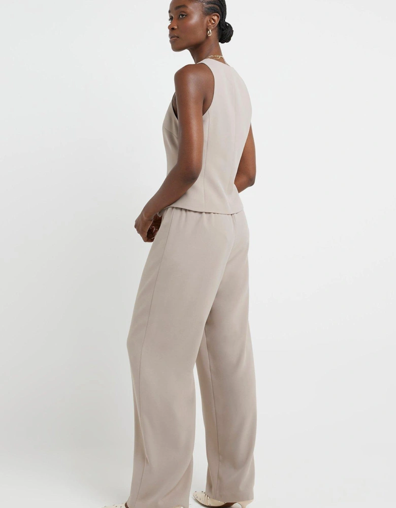 Elasticated Wide Leg Trouser - Light Beige