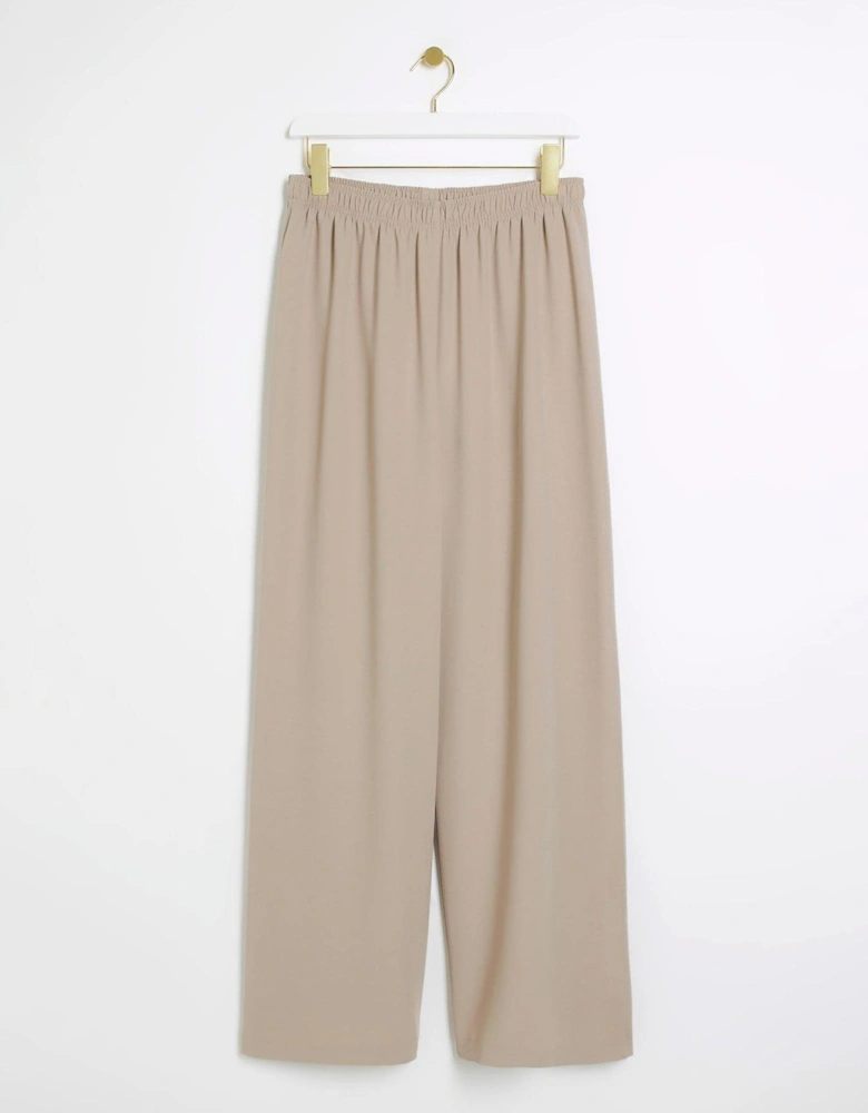 Elasticated Wide Leg Trouser - Light Beige