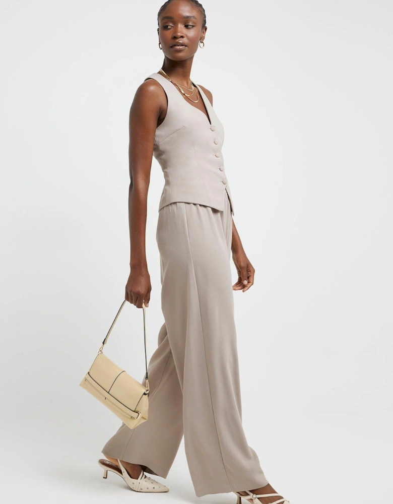 Elasticated Wide Leg Trouser - Light Beige