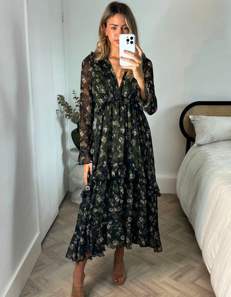 Floral Print Maxi Dress - Green