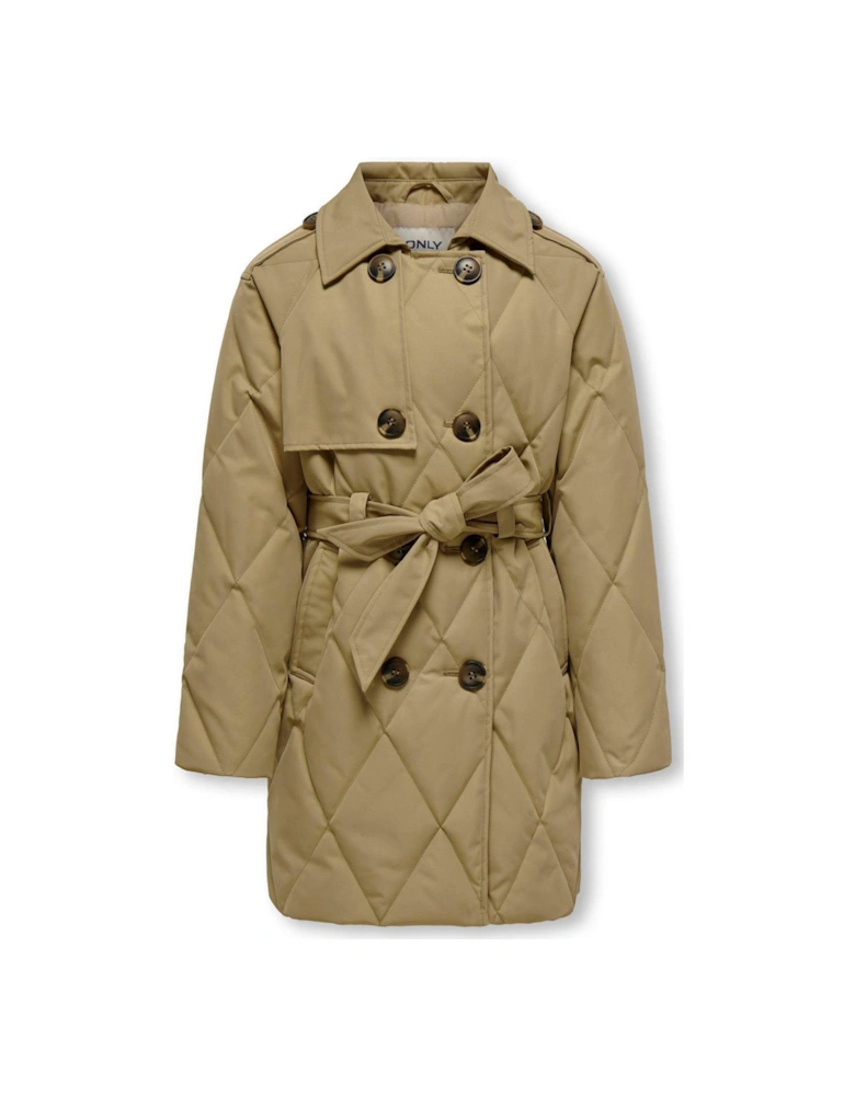 Girls Quilted Trench Coat - Petrified Oak