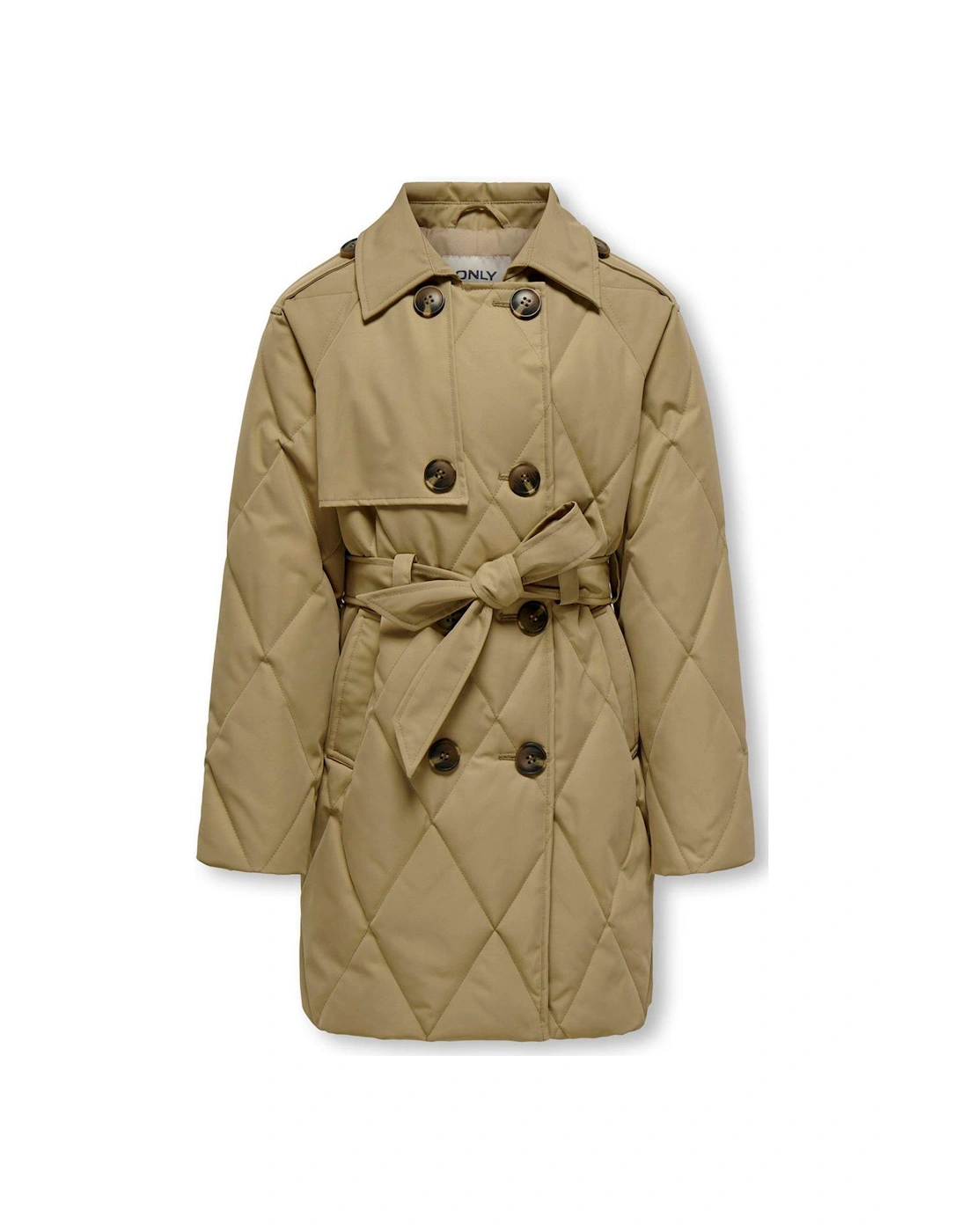 Girls Quilted Trench Coat - Petrified Oak, 4 of 3