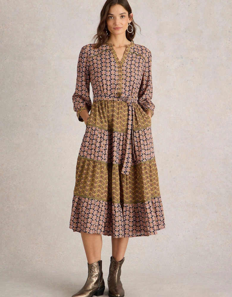 Mabel Mixed Print Dress - Black
