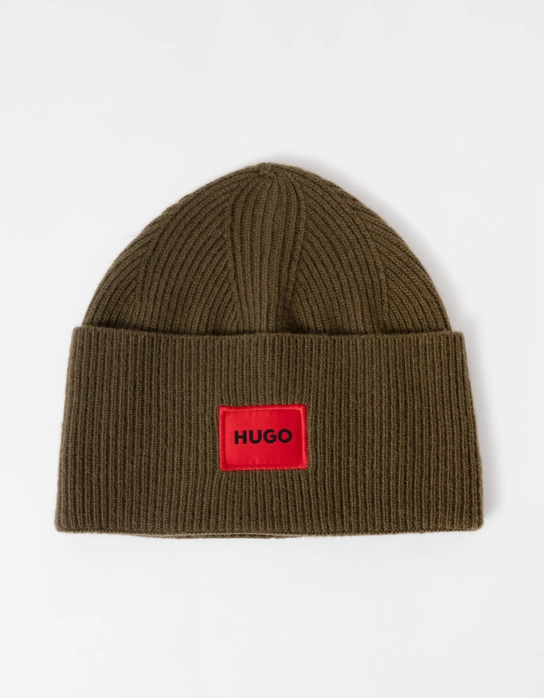 HUGO Xaff 6 Mens Knitted Beanie Hat With Ribbing and Red Logo Label, 4 of 3