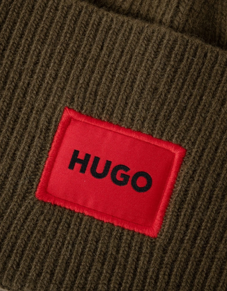 HUGO Xaff 6 Mens Knitted Beanie Hat With Ribbing and Red Logo Label