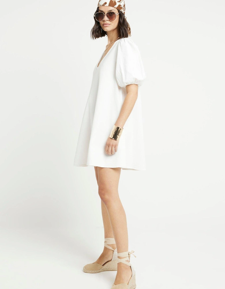 Puff Sleeve Mini Dress - White