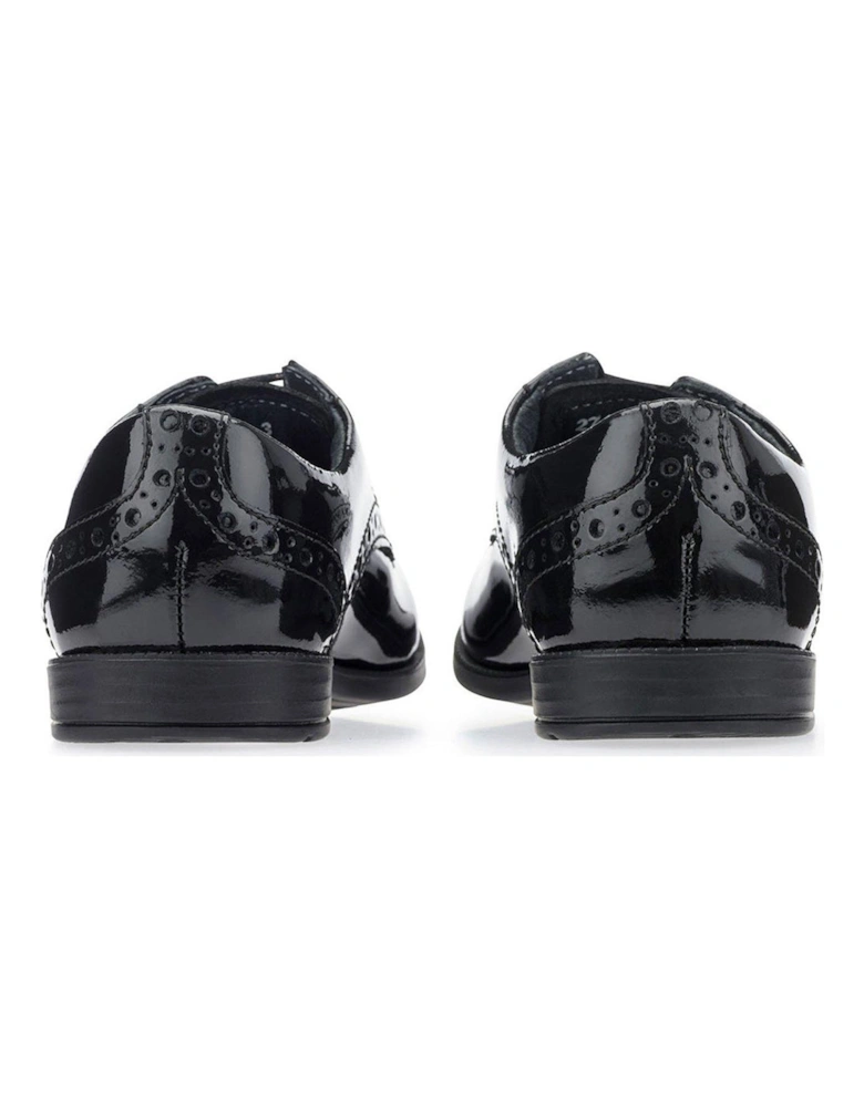 Girls Brogue Pri Patent Leather Lace Up School Shoes - Black Patent